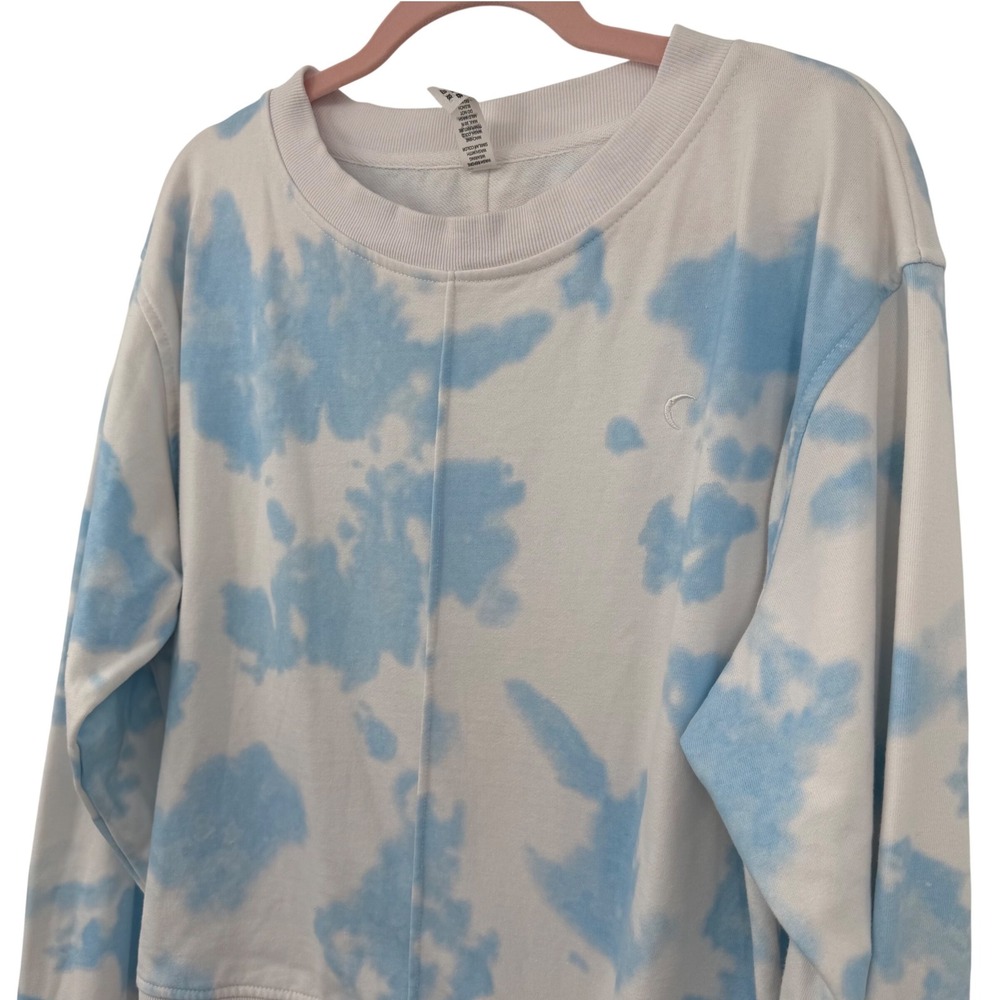 Zyia Active Hendrix Sweatshirt Womens Large Blue White Tie Dye Crew Neck Cotton